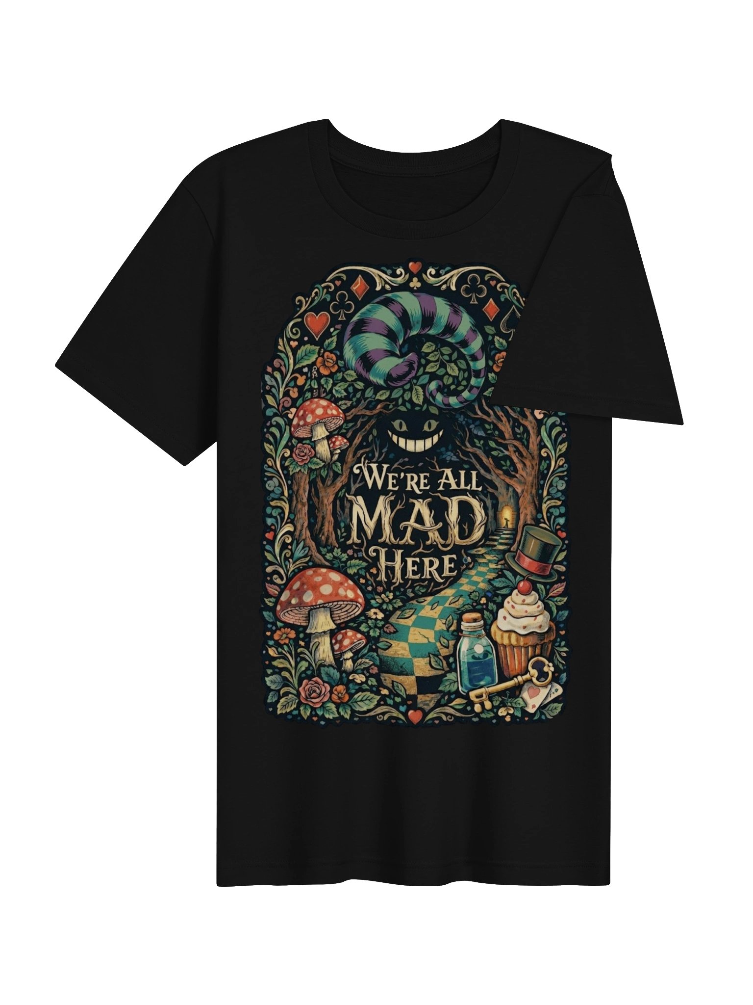 We're All Mad Here Shirt, Psychedelic Forest Wonderland Graphic, Cheshire Cat Tee product image (5)