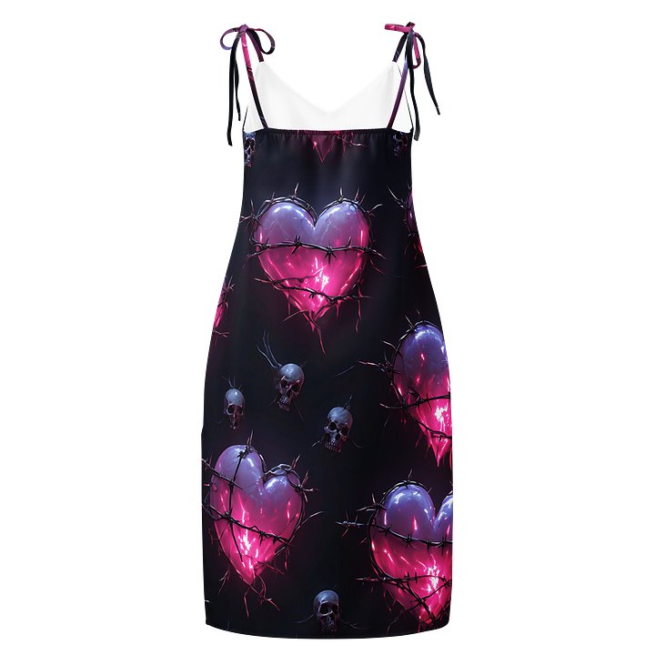 Neon Barbed Heart Skull Midi Slip Dress - Glow Pink Shattered Hearts Chiffon Halter Dress with Slit product image (2)