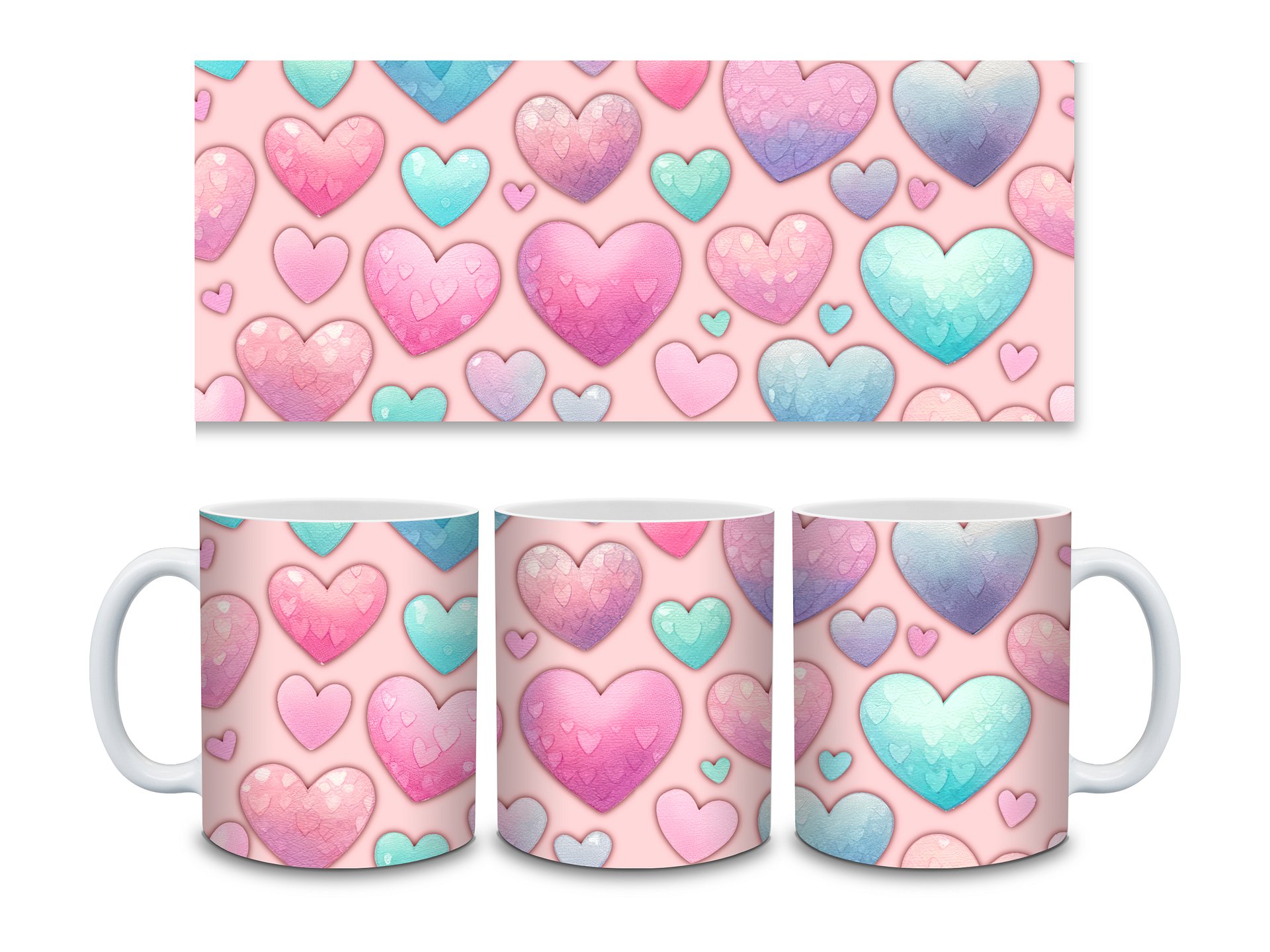 (Pink) Colorful Hearts 11oz Coffee Mug – Cute and Romantic Love-Themed Ceramic Cup – Perfect for Valentine's Day, Anniversaries, or Daily Use product image (3)