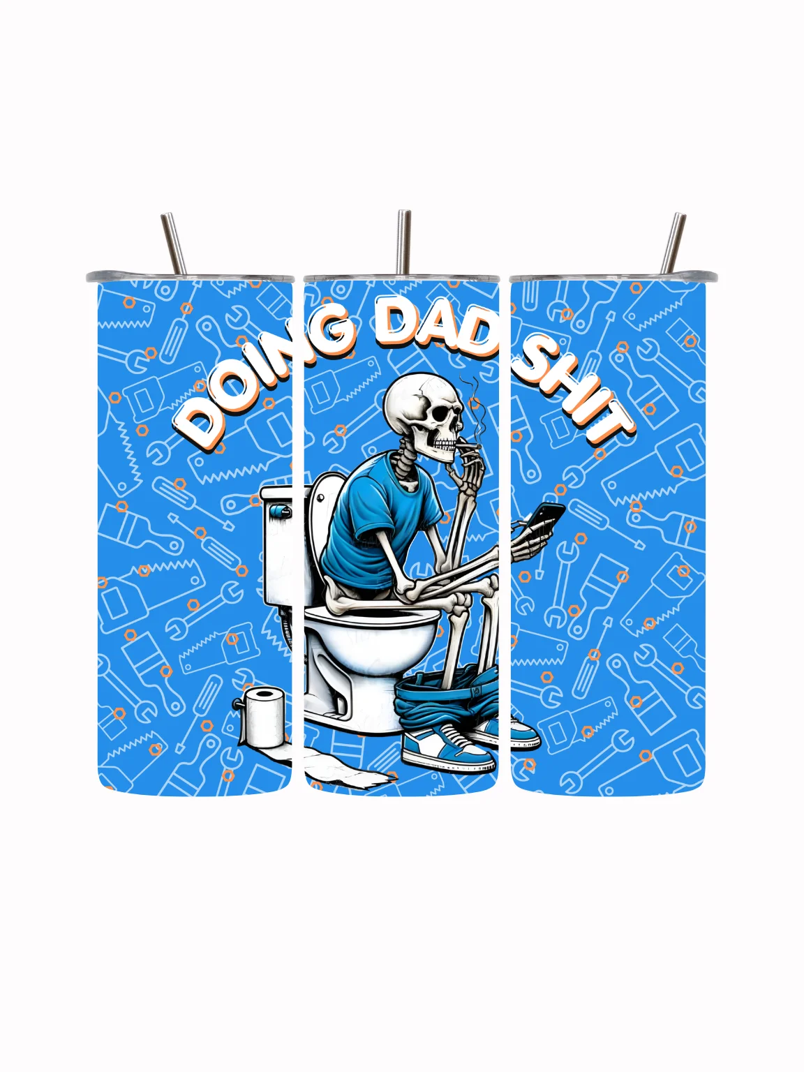 Doing Dad Shit Tumbler – Funny Skeleton on Toilet Design – Humorous Dad Gift product image (2)