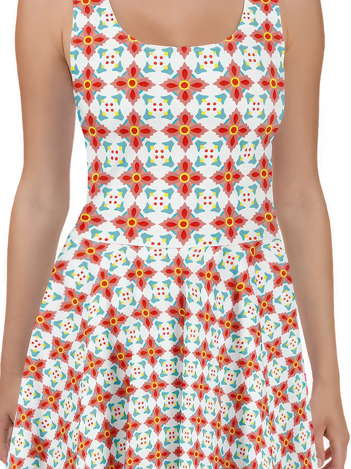 Retro Red Yellow & Cyan Floral Dress product image (2)