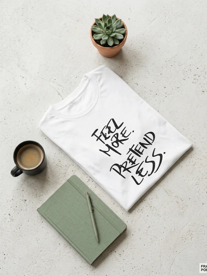 Feel More Pretend Less T-Shirt | Mindful Quote Tee | Self Expression Shirt product image (5)