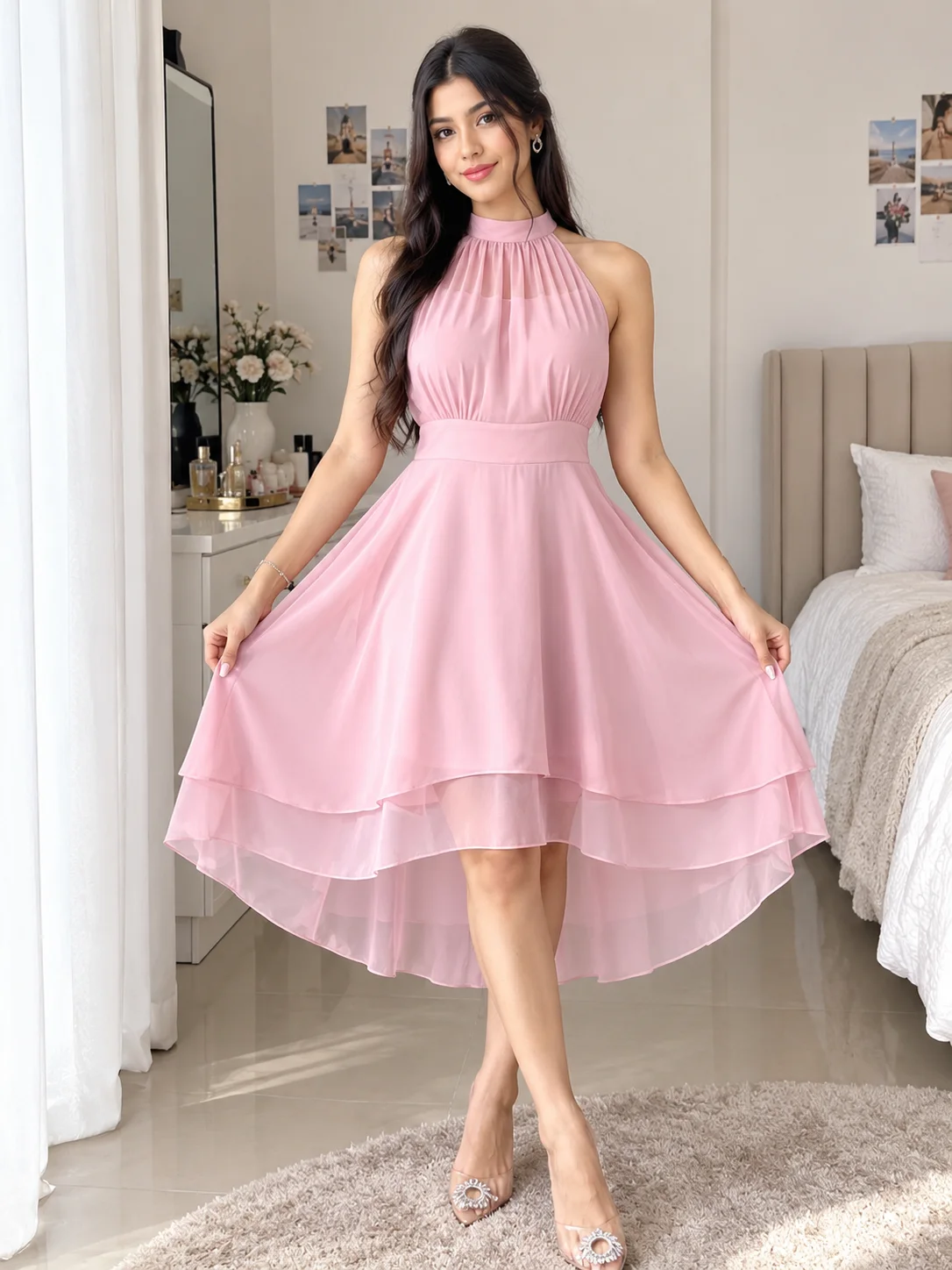 Elenzga Plus Size Round Neck Sleeveless Double Ruffle Hem Asymmetrical Hem Dress product image (4)