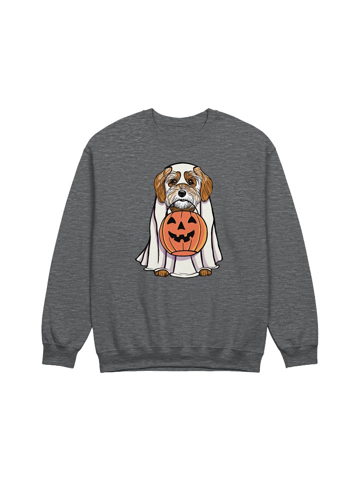 Funny Halloween Havanese(Brown & White) Sweatshirt | Funny Havanese Wearing a Ghost Costume and Holding a Pumpkin Basket product image (1)