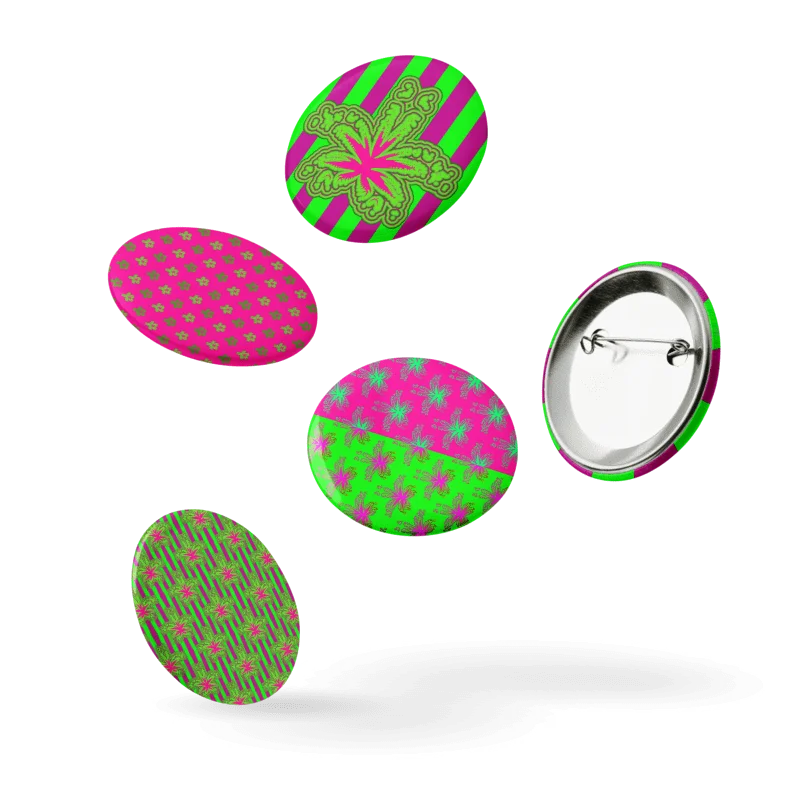 Neon Green Hot Pink Pot Leaf Pins, Stoner Circus Cannabis Art Pin Button Set product image (4)