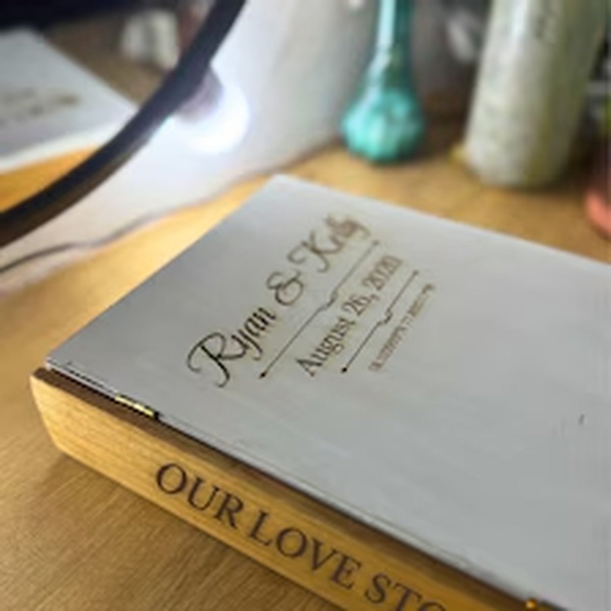 Personalized Wedding Guest Book Alternative, Unique Wooden Guestbook with Lights, Custom Keepsake product image (7)