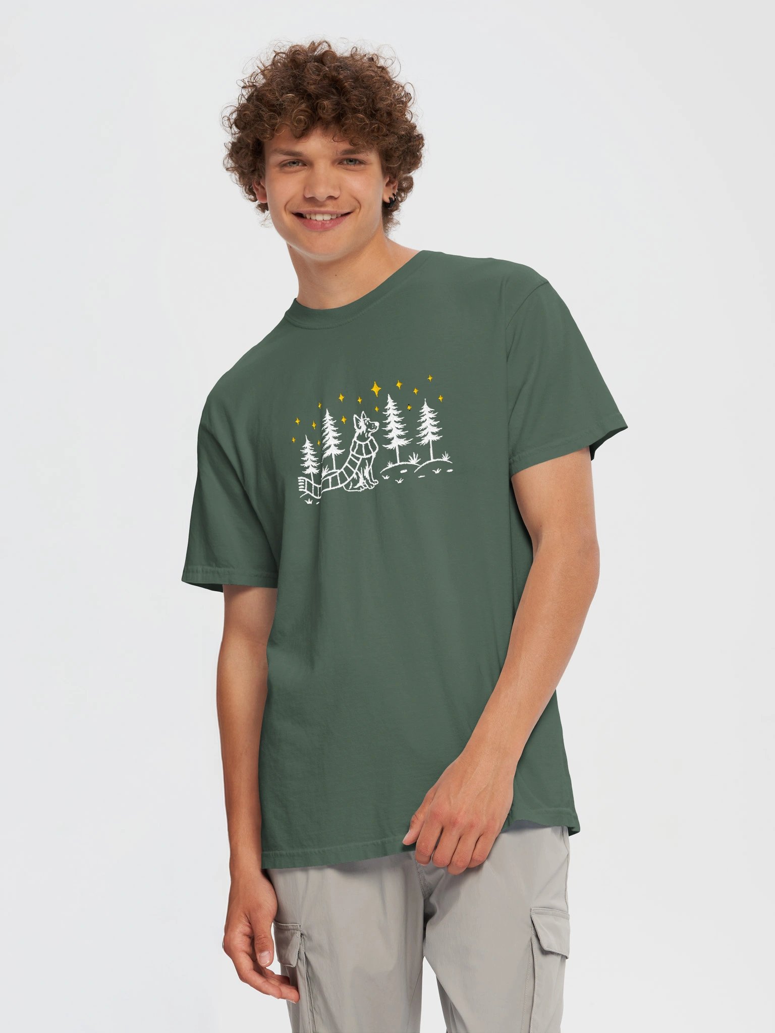 Australian Cattle Dog Winter/Christmas Line Art Design Embroidered T-Shirt product image (23)