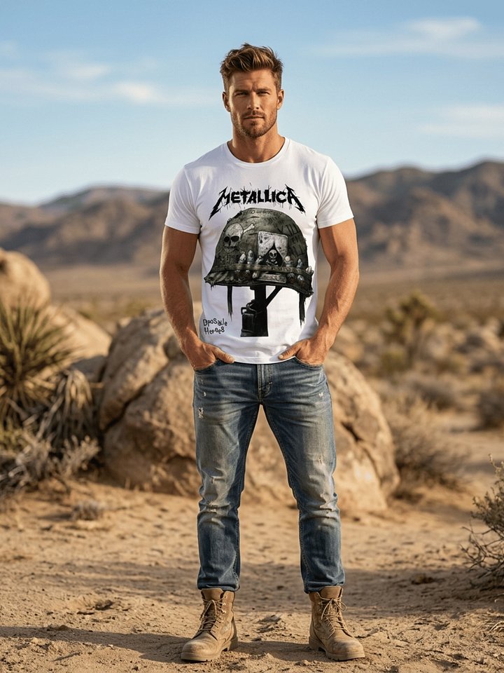 Metallica Disposable Heroes T-Shirt | Master of Puppets War Helmet Dark Art Graphic Tee | Cliff Burton Era Thrash Metal Collector Band Shirt product image (1)