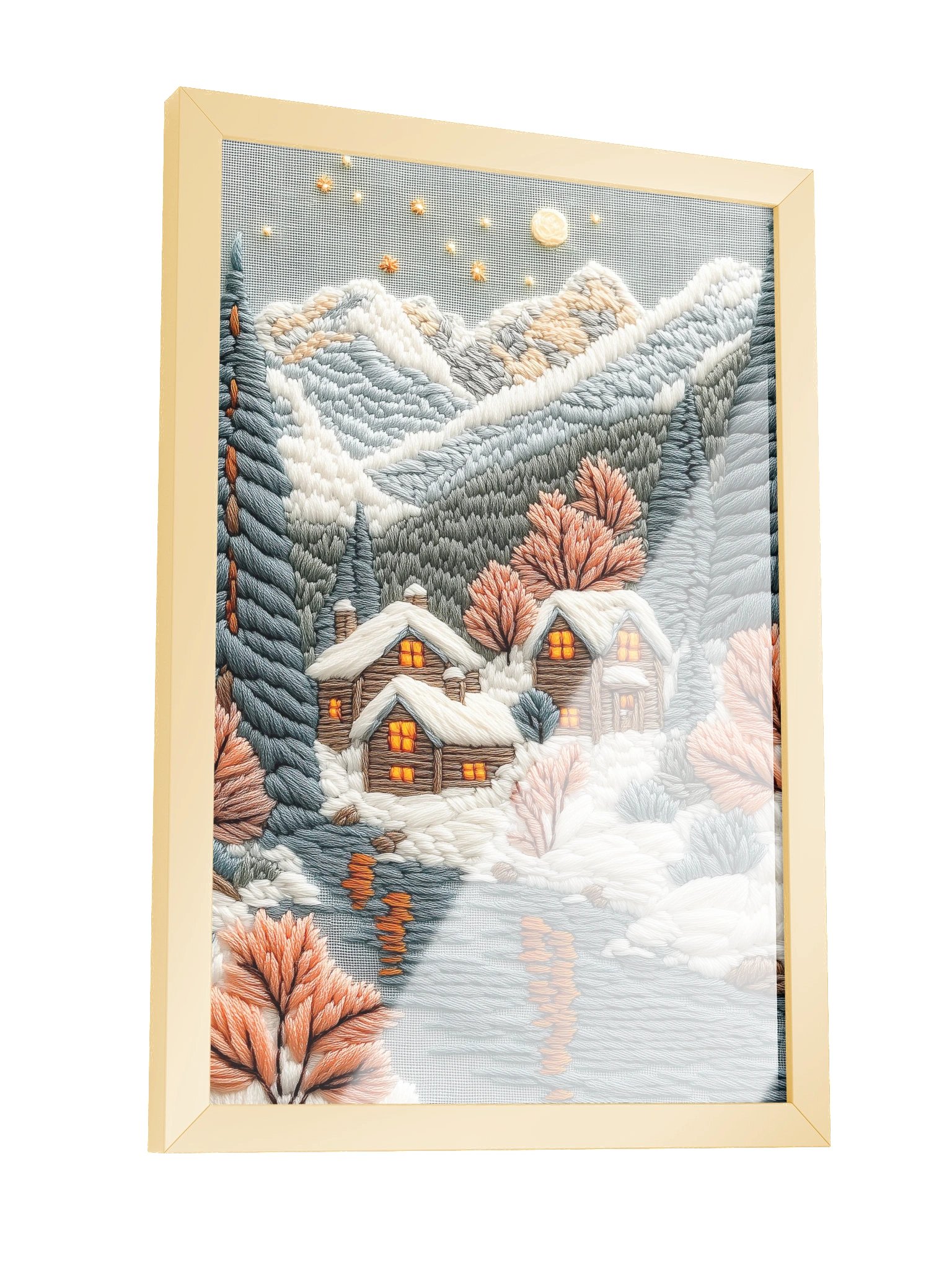 A Winter Hideaway in Norway | Embroidery-Style Wall Art — Framed Print product image (11)