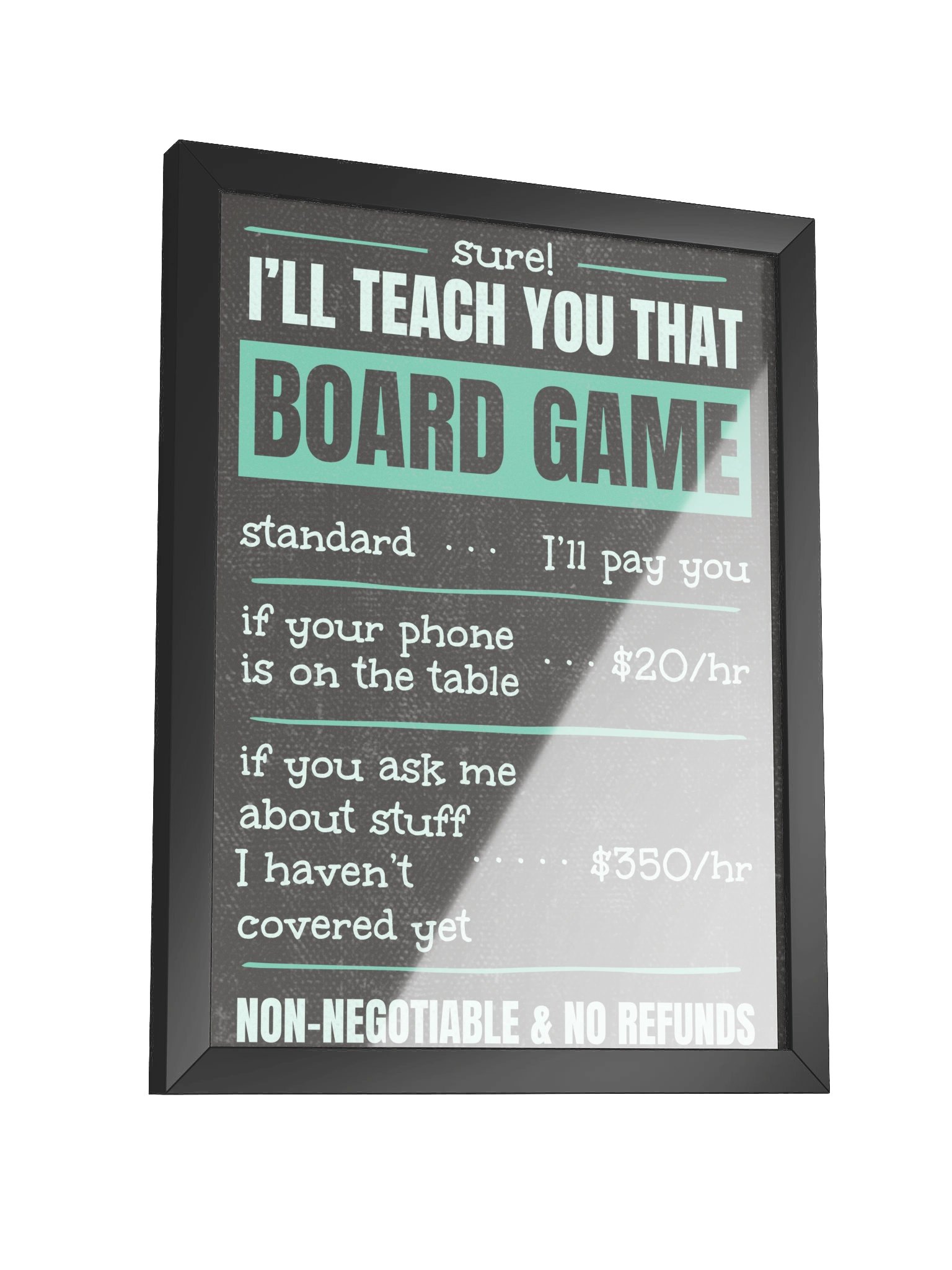 Funny Board Game Teacher Hourly Rate Poster - FRAMED product image (3)