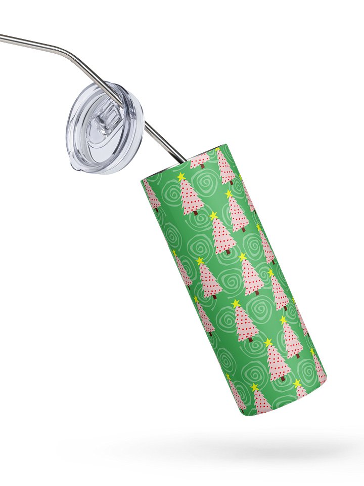 Pink Christmas Trees on Green Spirals Stainless Steel Tumbler with Straw product image (2)