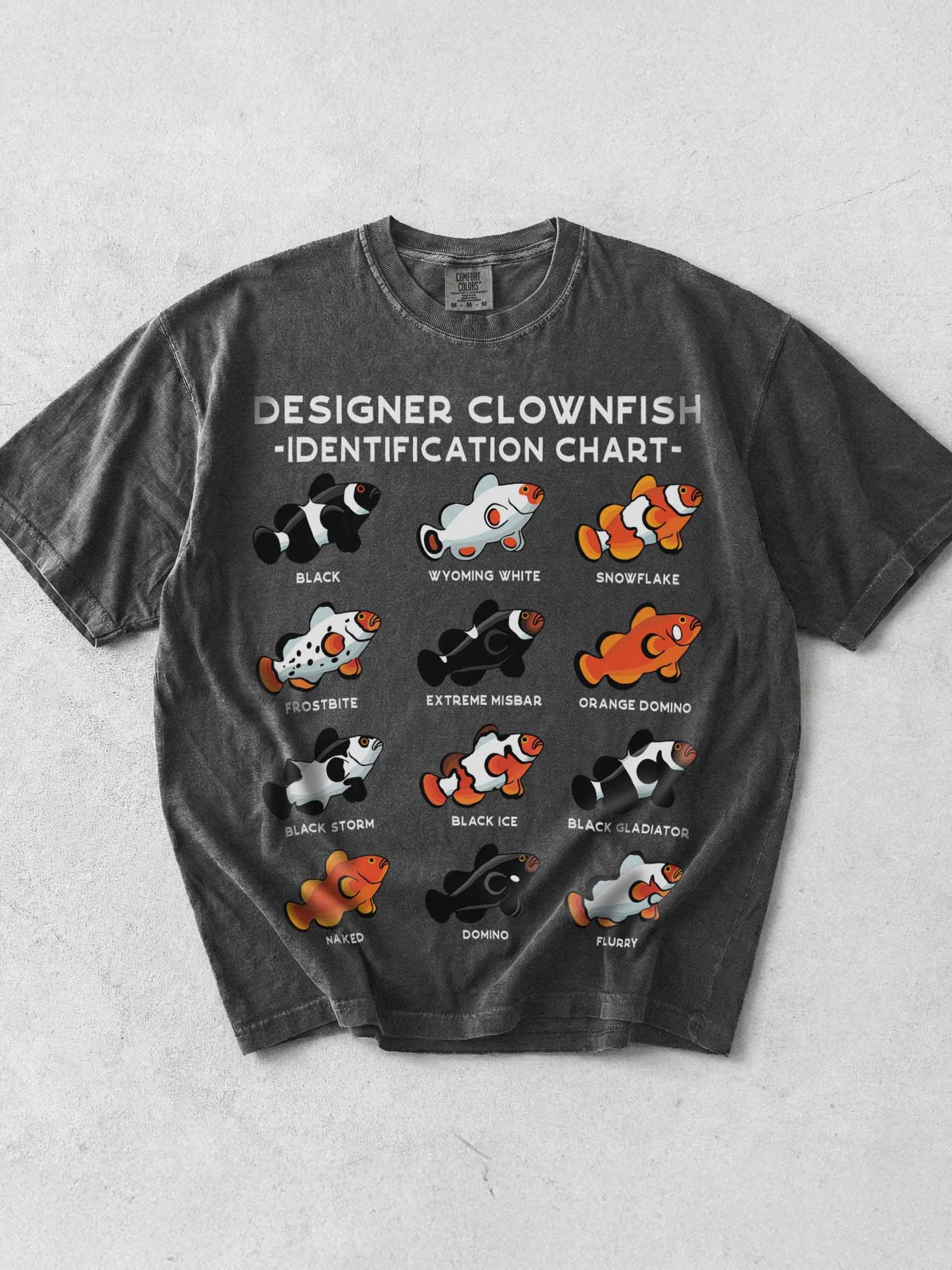 Designer Clownfish Identification Chart T-Shirt for Reef Aquarium Lovers product image (1)