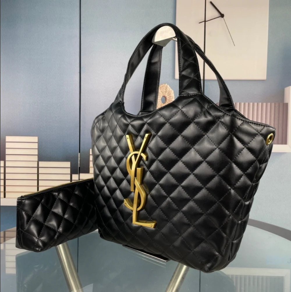 إيف سان لوران (YSL) - حقيبة يد نسائية تصميم جلد مبطن فاخر بحجم كبير مع محفظة مرفقة - لون أسود (درجة أولى هاي كوالتي) product image (9)