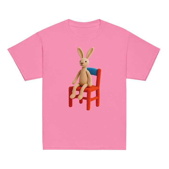 Hare on a Chair Kids T-Shirt: Whimsical Handcrafted Crochet Art product image (34)
