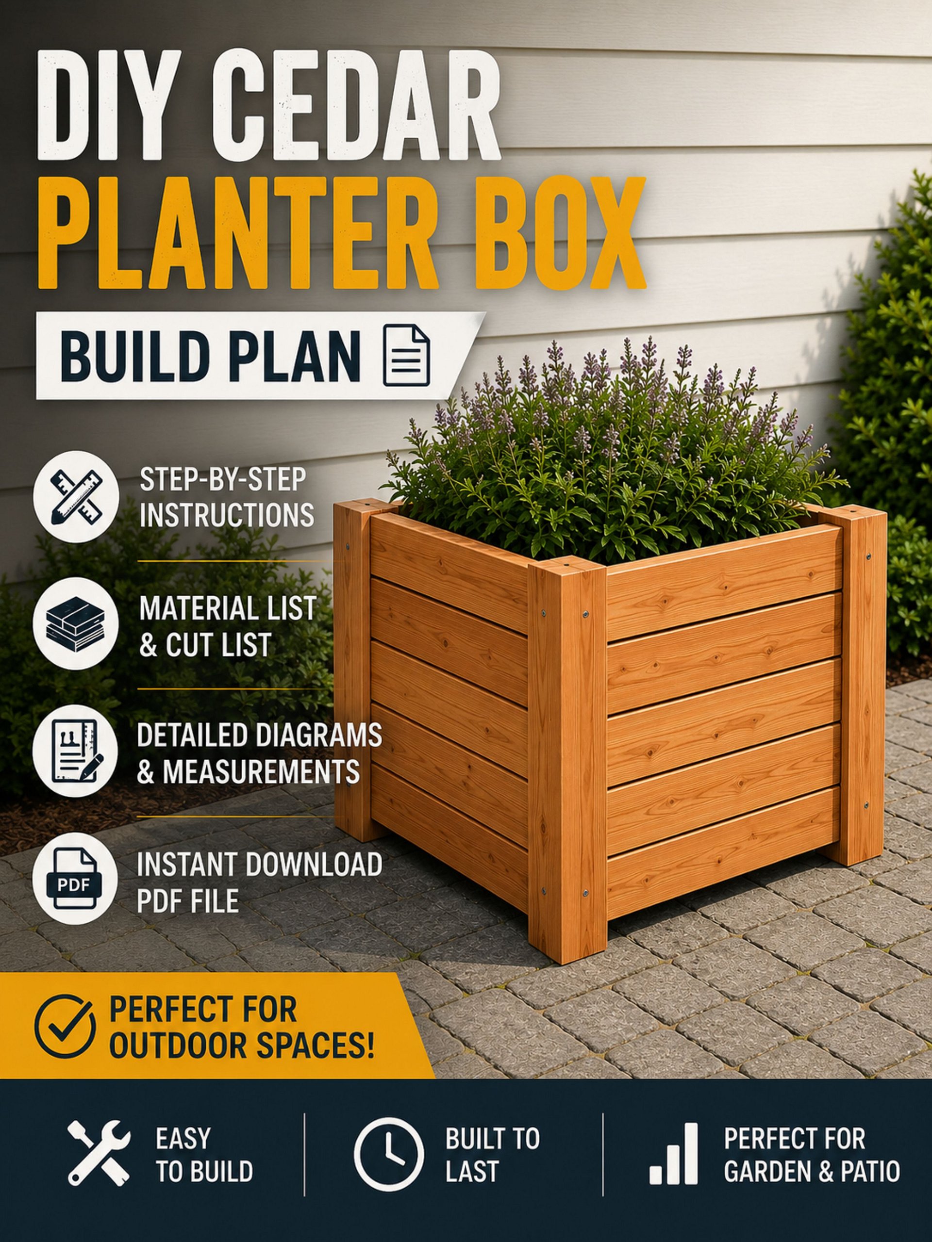 DIY Cedar Planter Box Build Plan | Woodworking Plans product image (1)