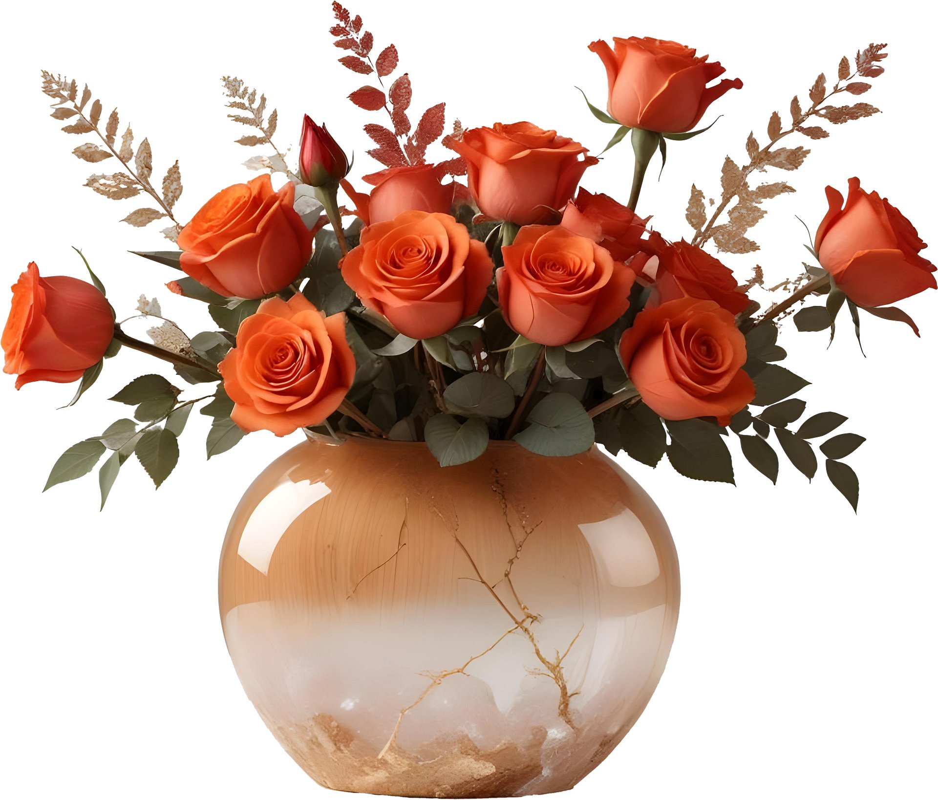 Golden Glow Vase with Orange Roses - PNG product image (1)