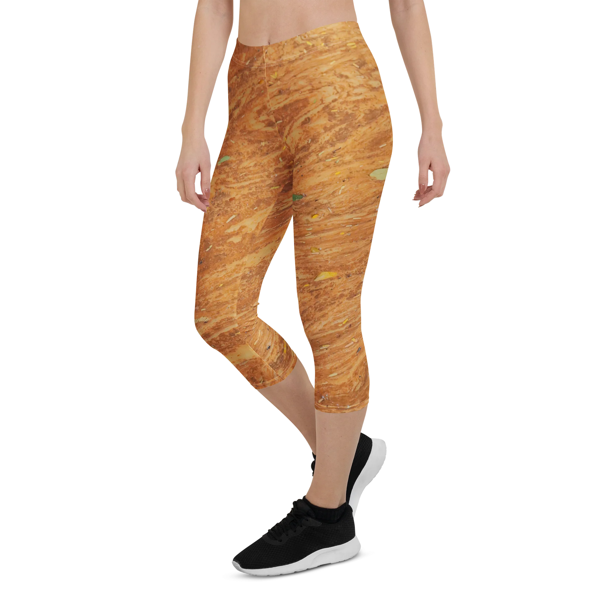 Terracotta Tea: All-Over Print Warm Rust & Leaf High-Waisted Yoga Capris product image (6)