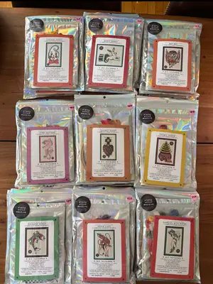 all these kits are going to be available at prairie state tattoo co in carpentersville il this sunday! #tattoo #illinois #art #crossstitch #smallbusiness 