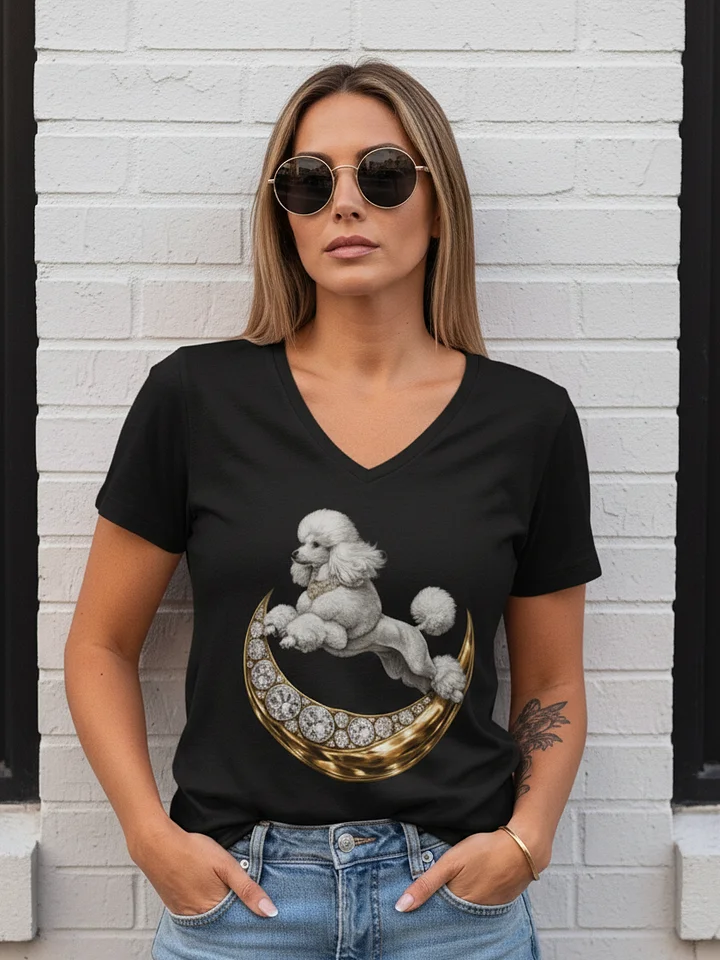 Moon White Poodle V-Neck Tee | Poodle Empire product image (1)