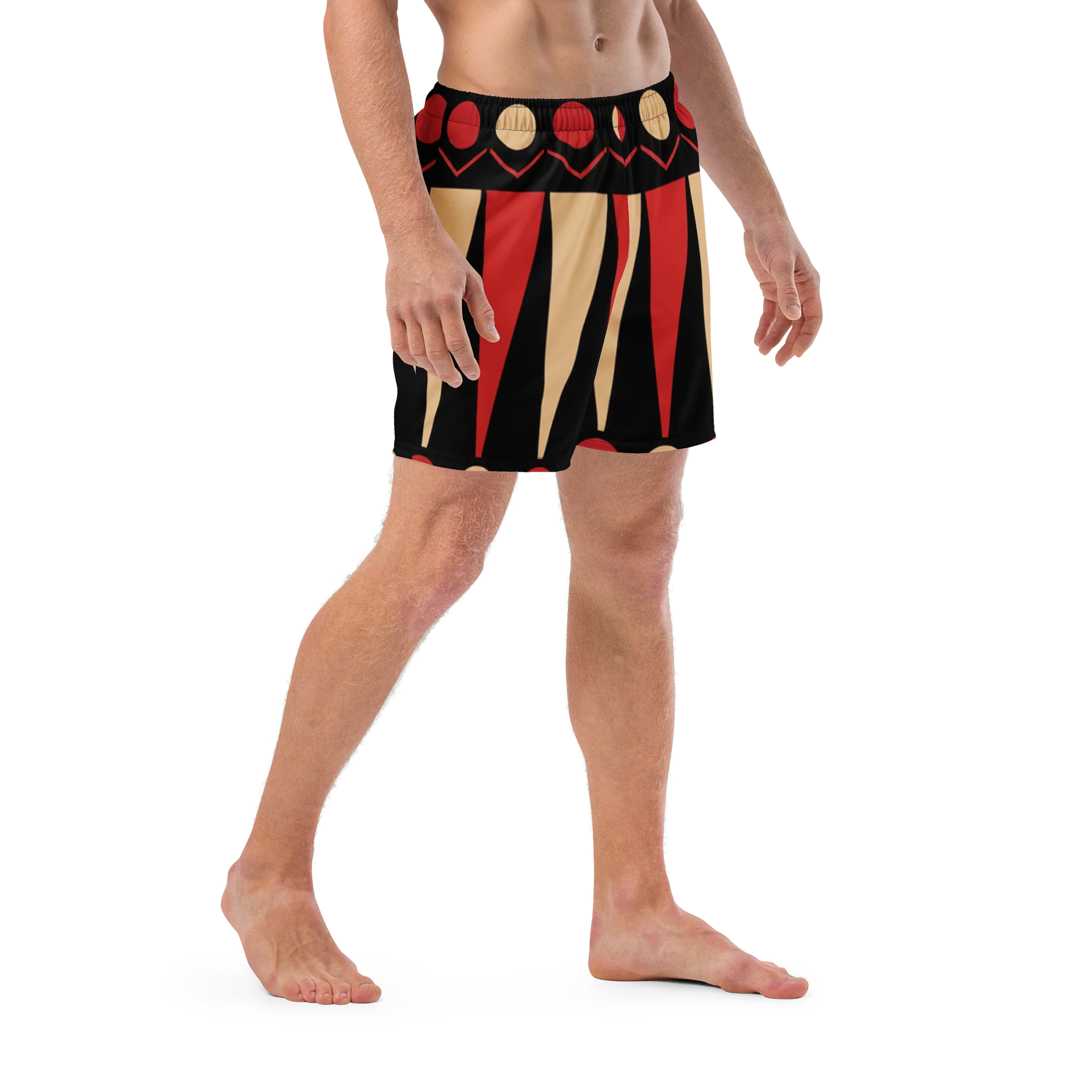 Geometric Red & Beige Pattern Swim Trunks product image (6)