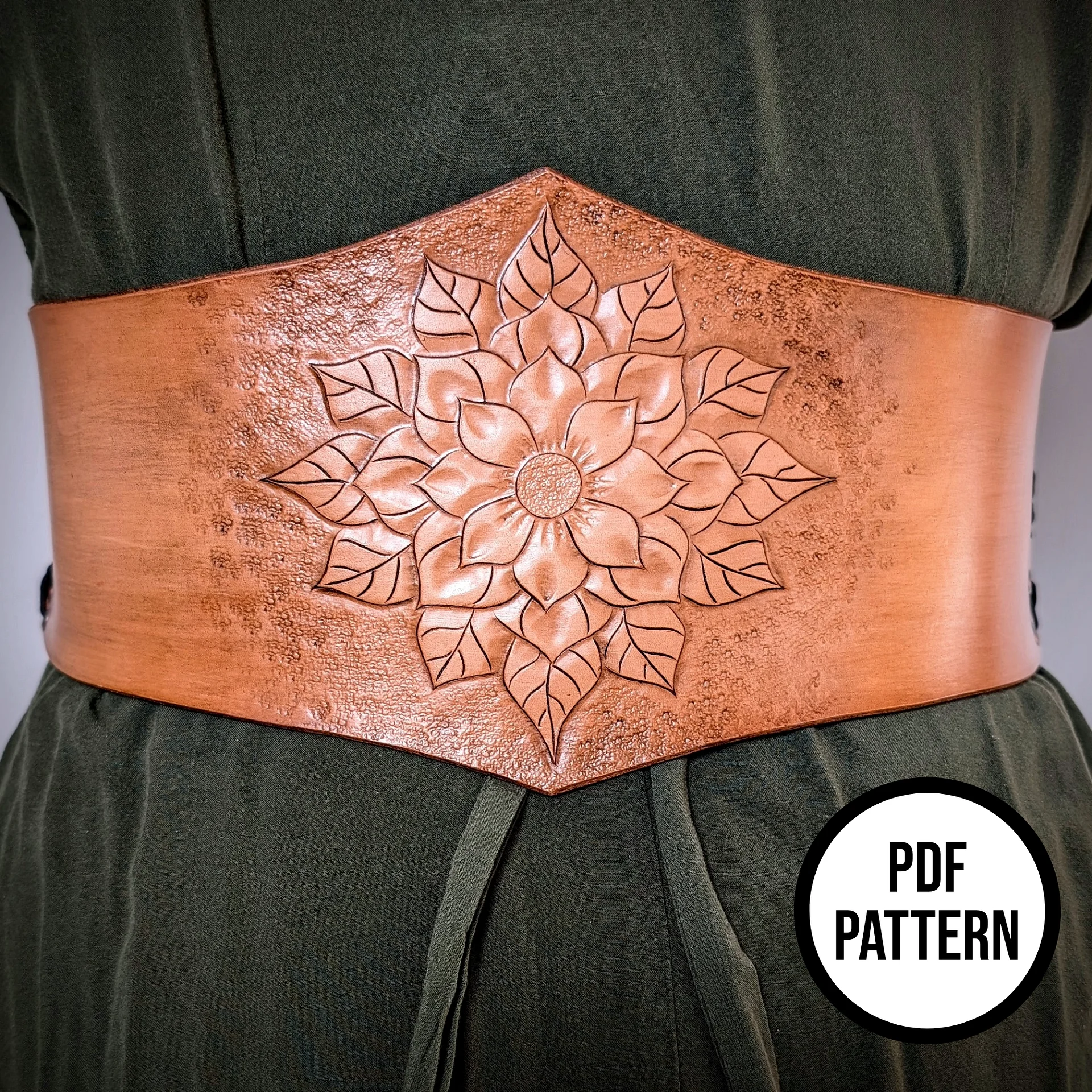 Leather Corset Belt with Flowers - PDF Pattern for Leathercraft product image (3)