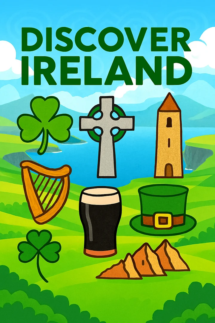 Free “Discover Ireland” Poster – European Wall Art Printable (A4 & US Letter PDF) product image (1)