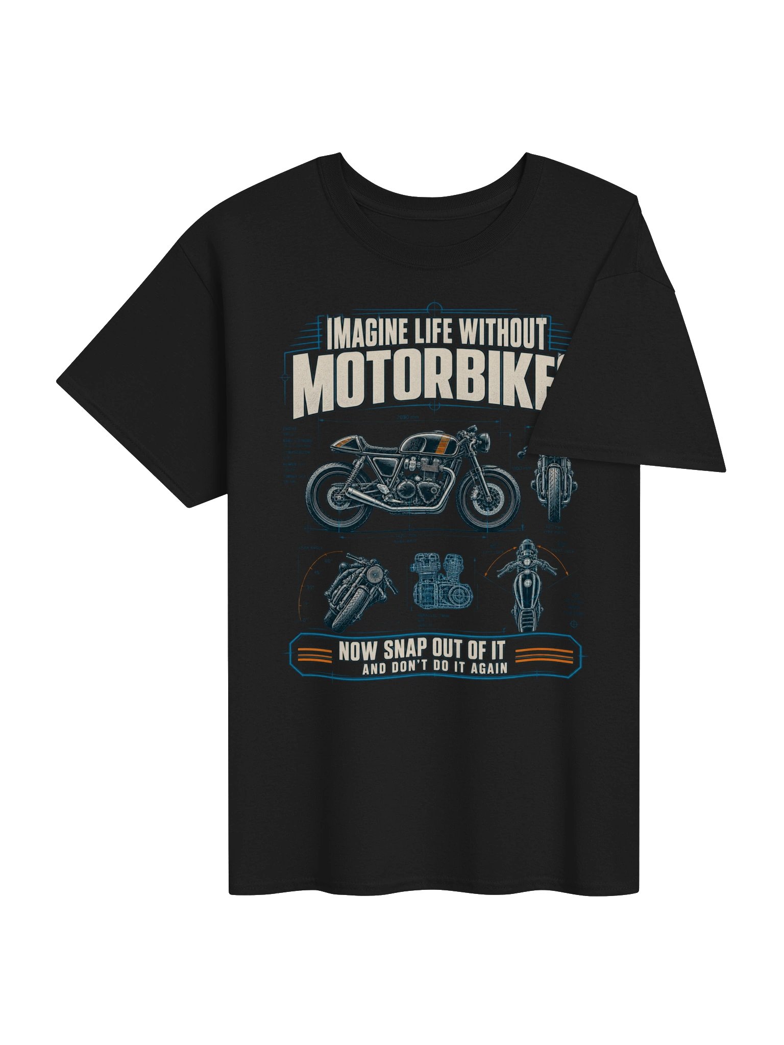 Imagine Life Without Motorbikes – Blueprint Biker T-Shirt product image (4)