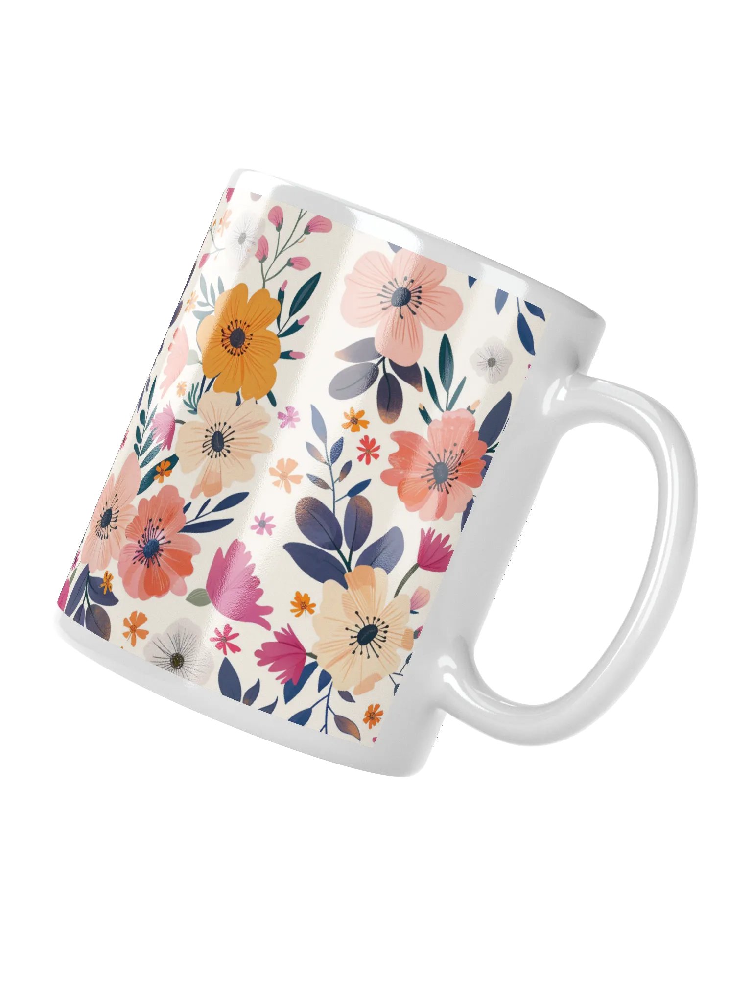 Multicolor Floral White Glossy Ceramic Mug by Treasure Pie product image (4)
