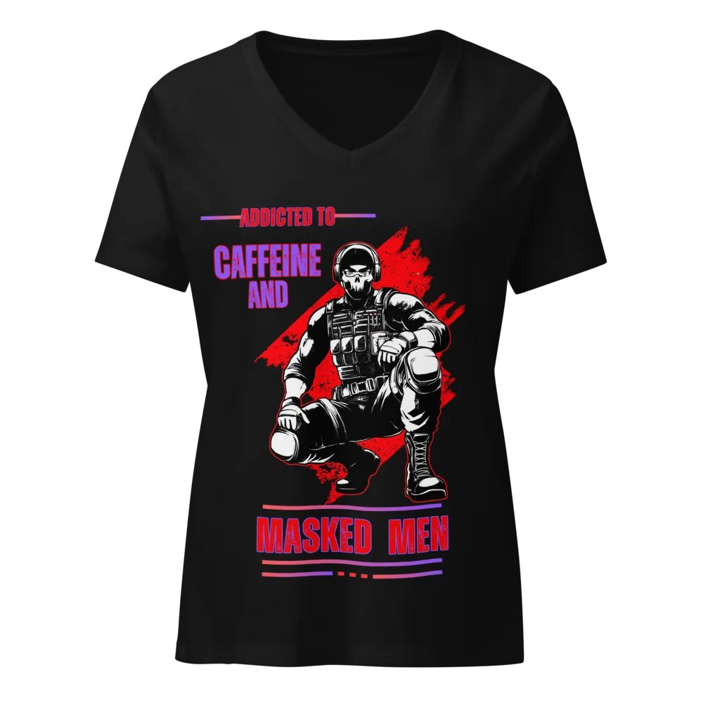Addicted to Caffeine and Masked Men V-Neck Shirt product image (4)