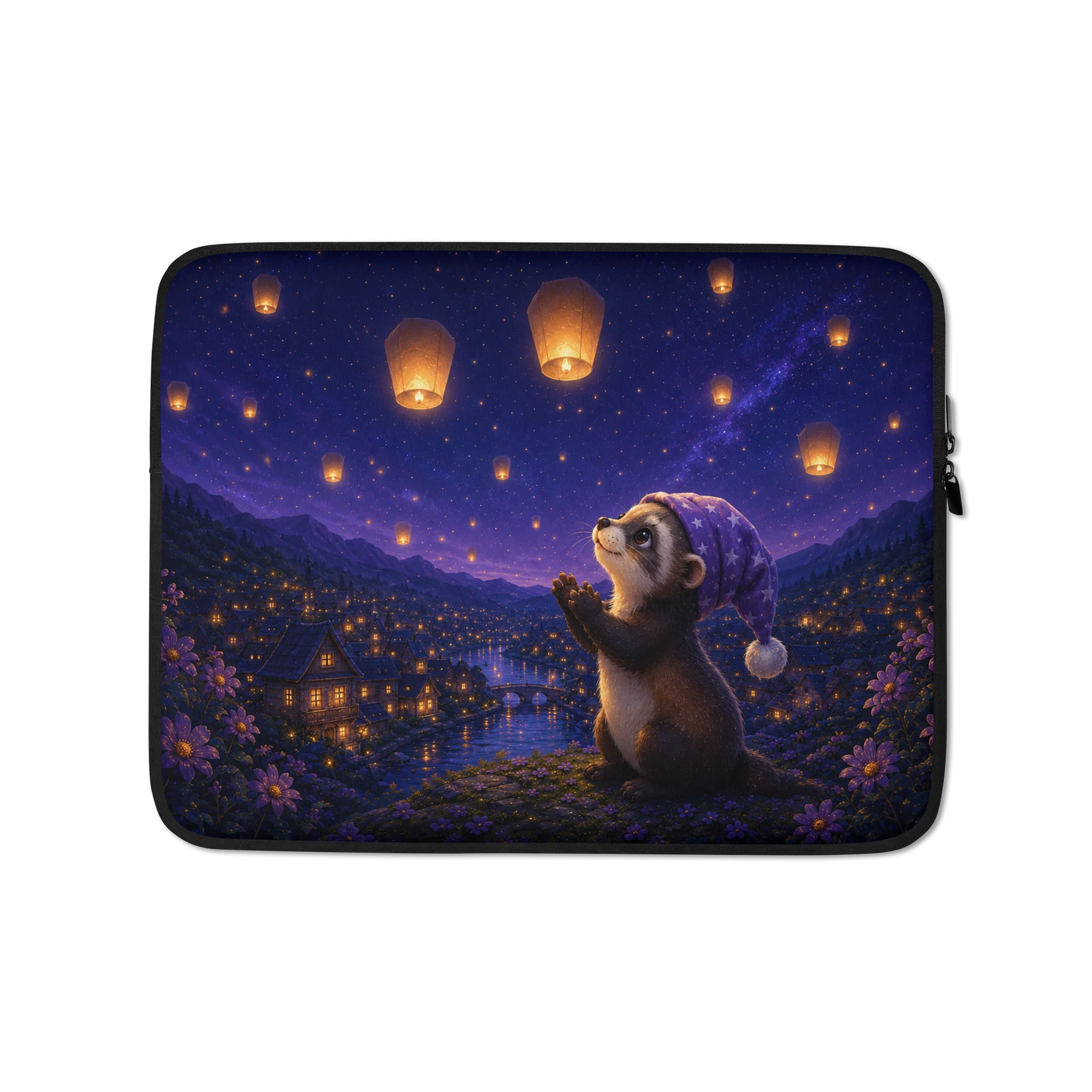 Lantern Wishes Ferret Laptop Sleeve | Moonlit Dreams product image (1)