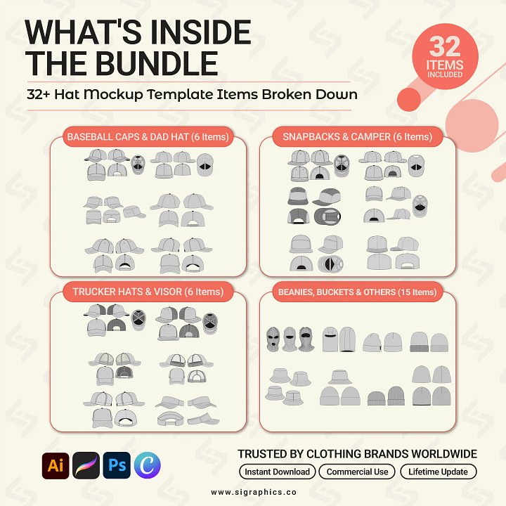 Headwear Mockups Bundle – 32+ Vector Hat & Cap Templates product image (2)