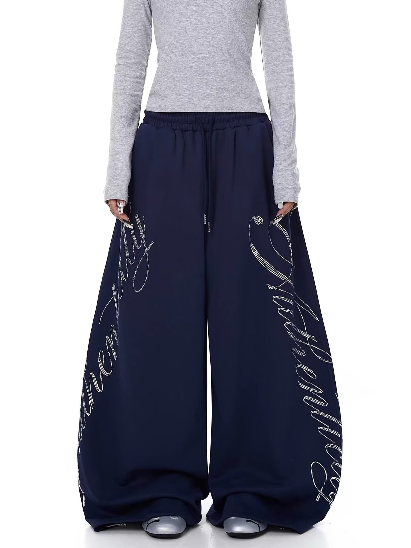 Script Rhinestone Baggy Sweatpants product image (2)