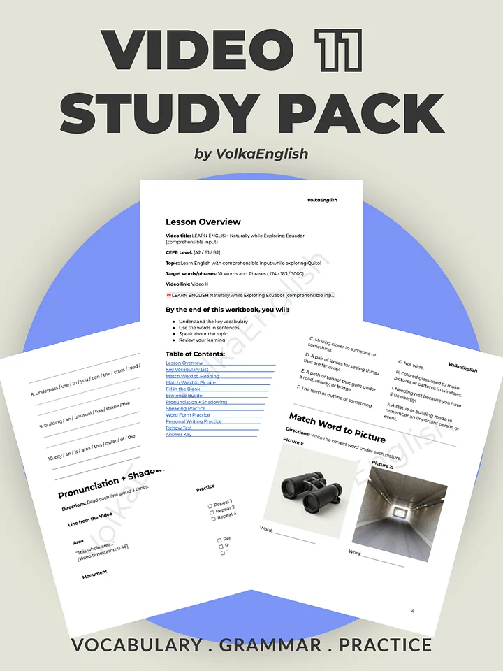 LEARN ENGLISH Naturally while Exploring Ecuador (comprehensible input) - Video 11 Study Pack product image (1)