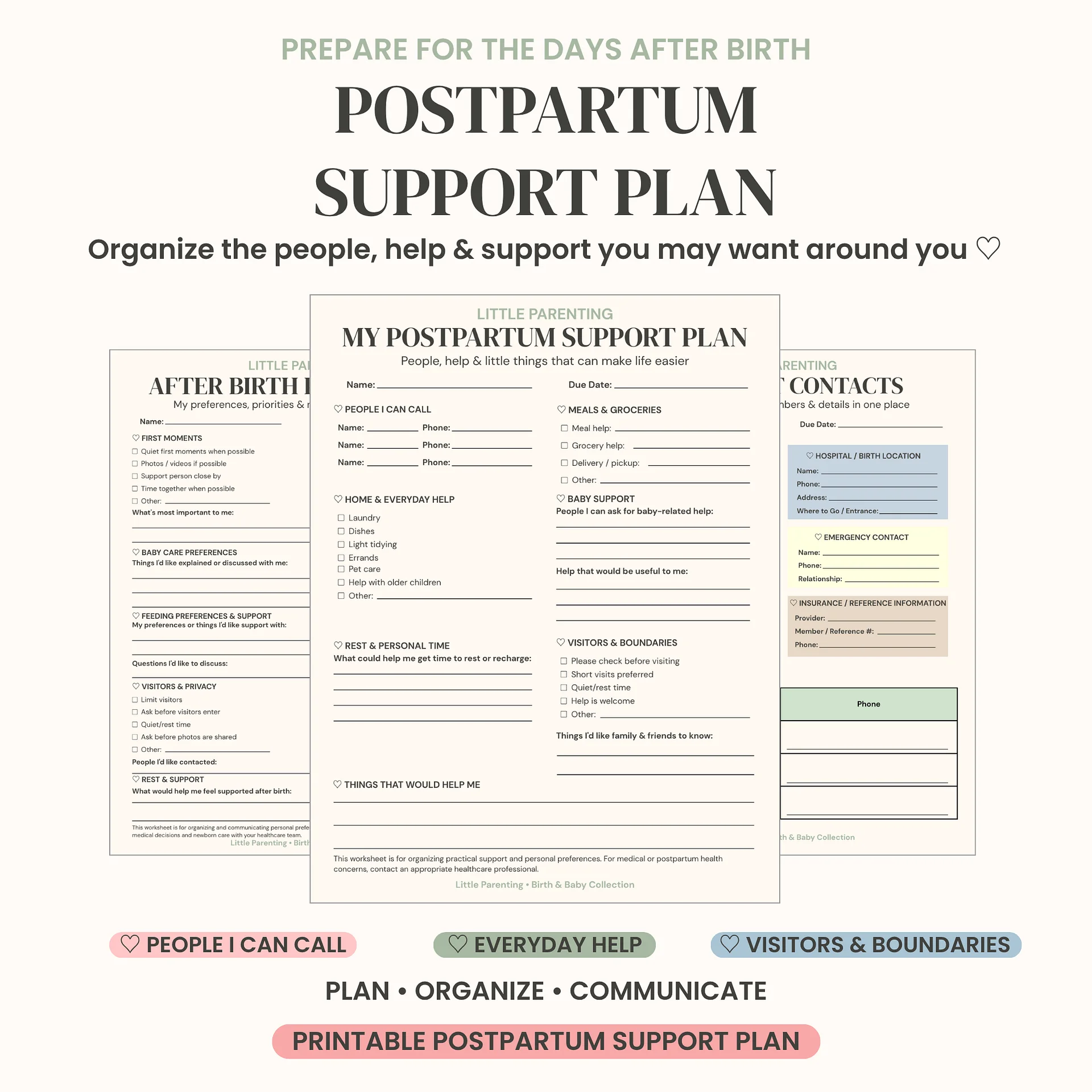 Birth Plan & Preparation Printable Kit – Hospital Bag Checklist & Postpartum Planner product image (5)