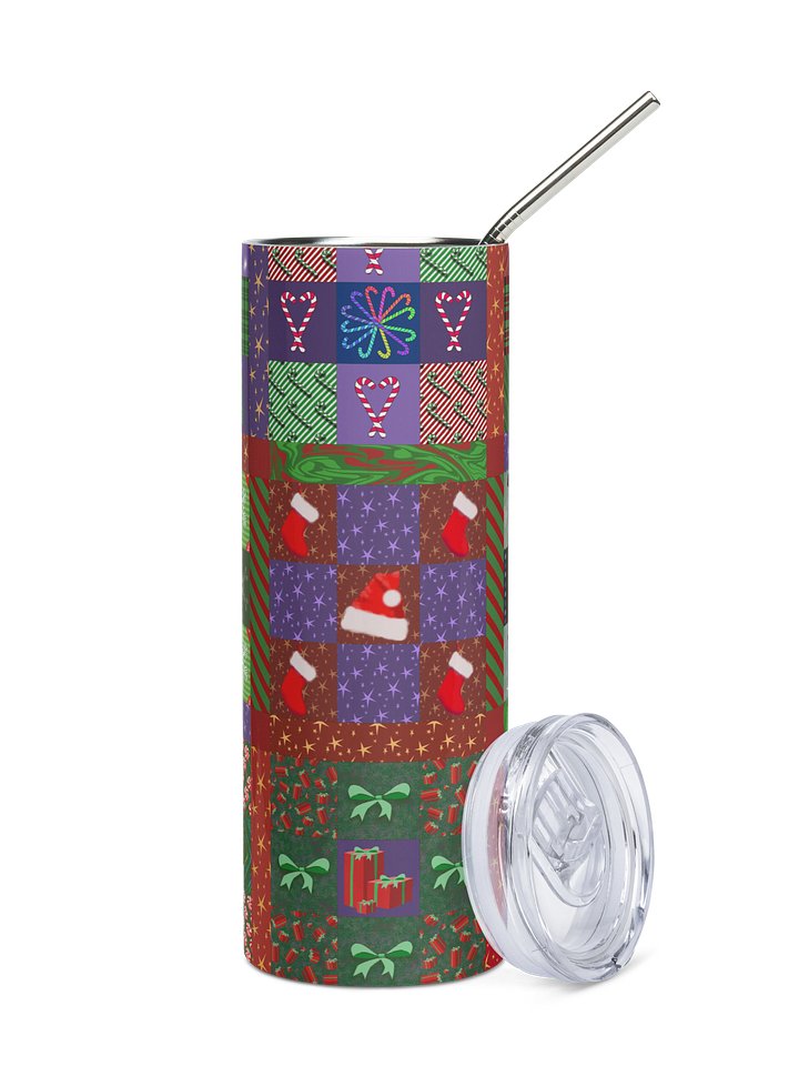 Christmas Memories Patchwork Stainless Steel Tumbler with Straw product image (1)