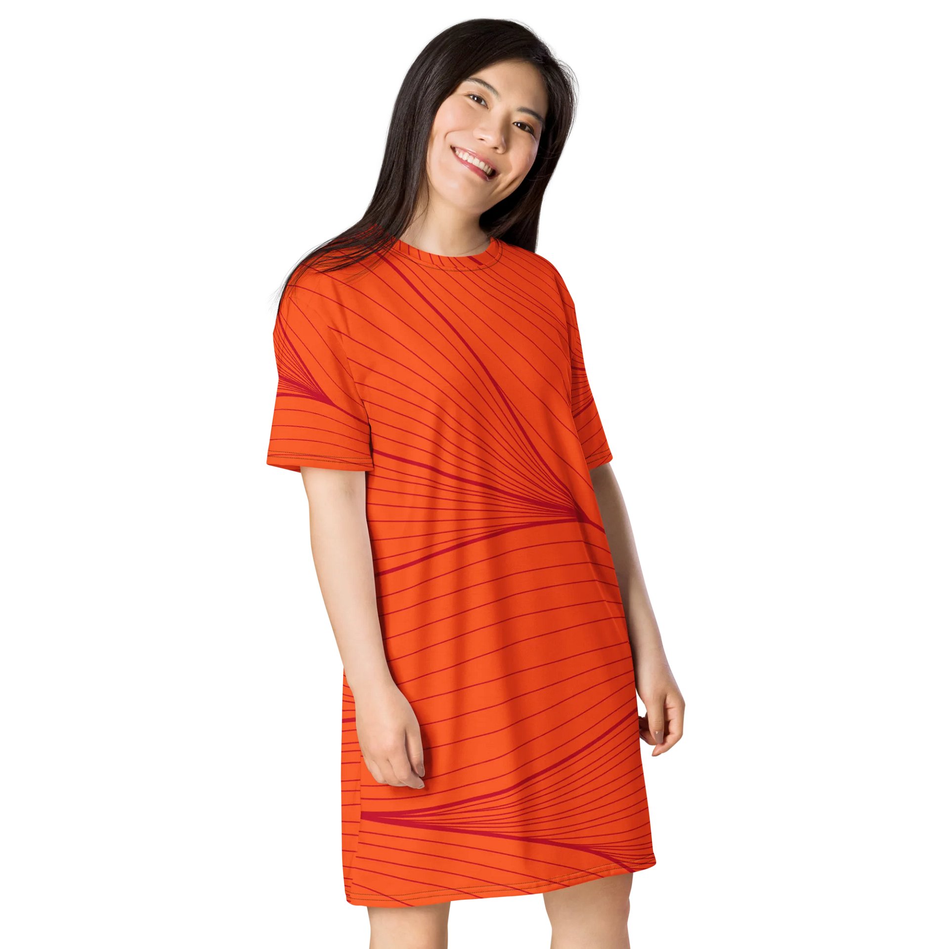 Bold Orange Wave Oversized T-Shirt Dress - Exclusive TDSMUSIC Design product image (4)