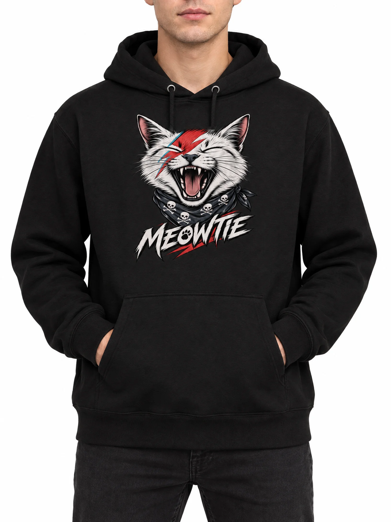 Meowtie Glam Rock Cat Graphic Hoodie | David Bowie Inspired Cat Sweatshirt product image (2)