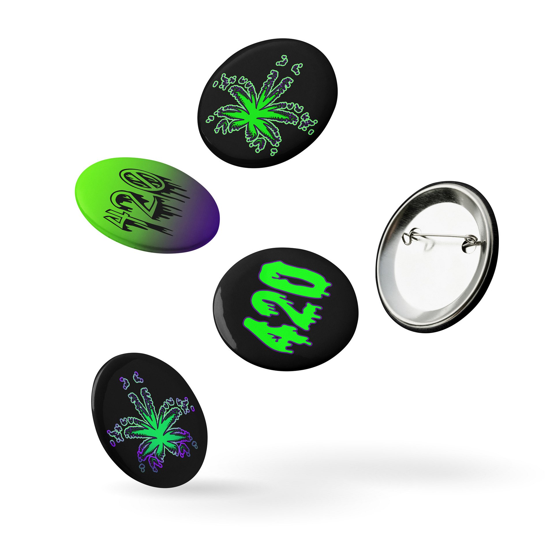 420 Green Purple Pot Leaf Pins, Creepy Cannabis Pin Button Set, Weed Lover Stoner Accessories product image (9)