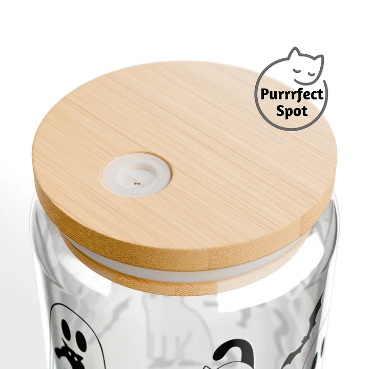 Ghost Cats 16oz Glass Can Cup – Spooky Cute Cat Cup 🐾👻🦇 product image (2)