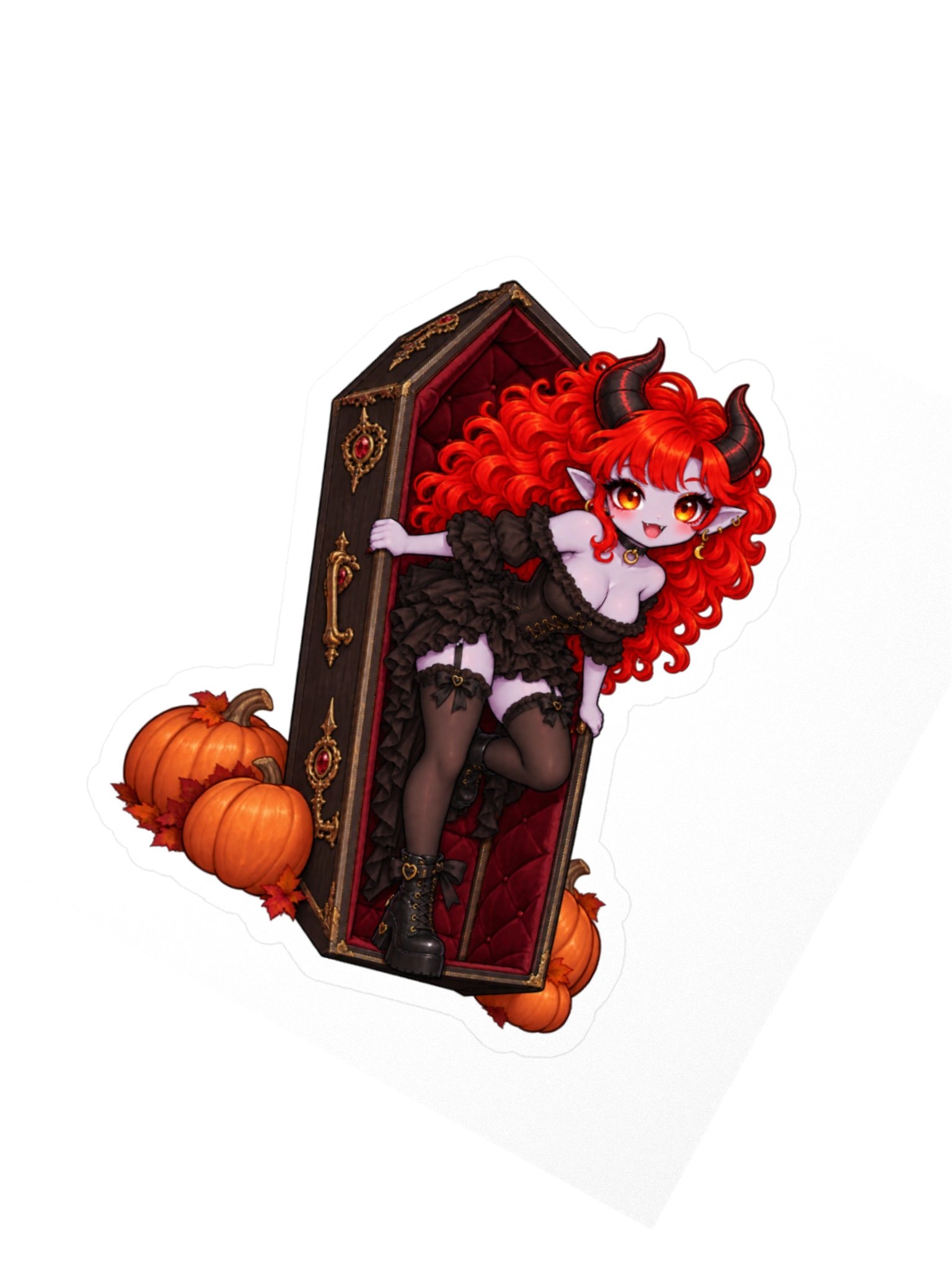 Gothic Pumpkin Coffin Girl Kiss Cut Sticker product image (2)