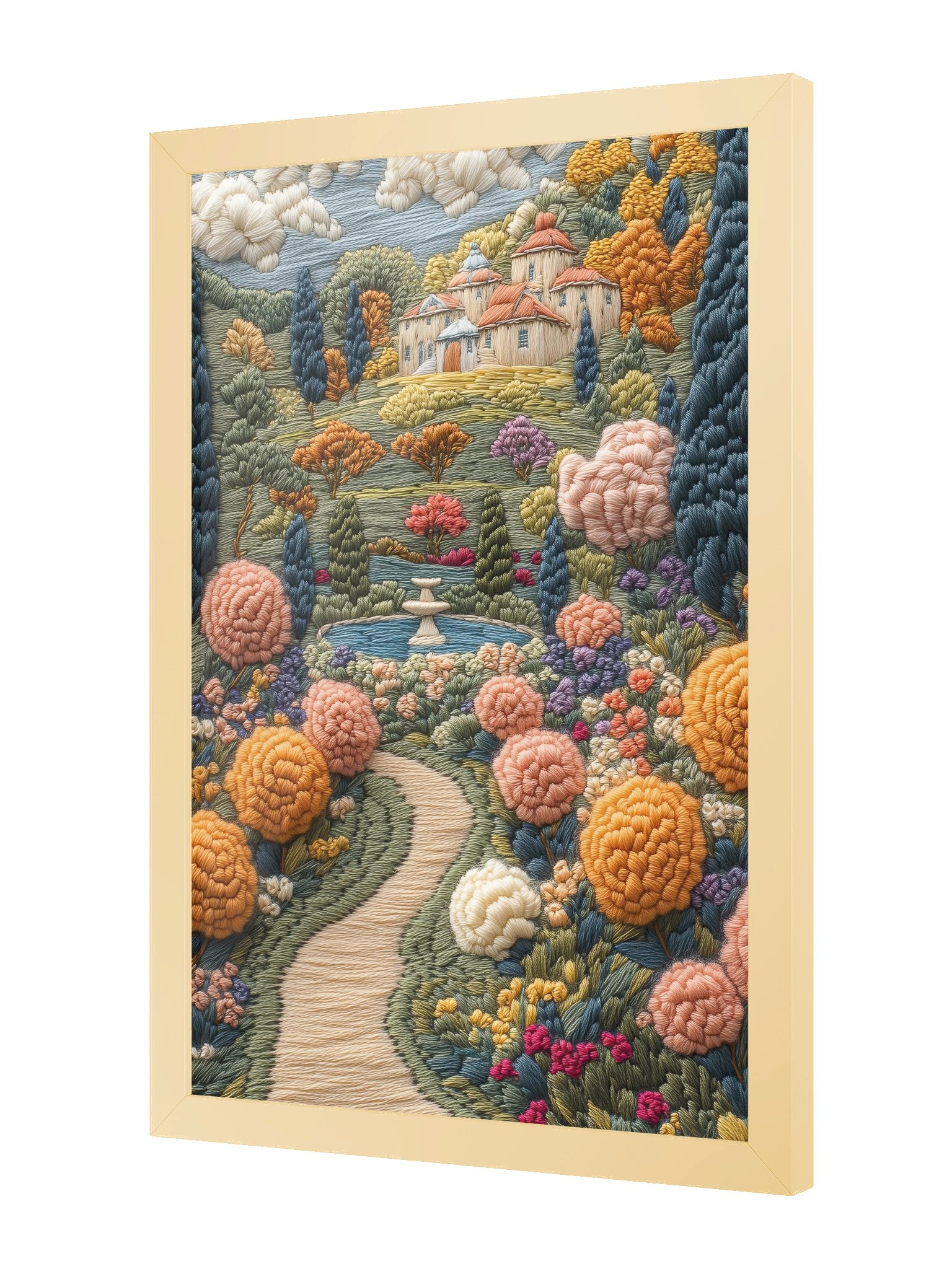 A Slow Day in the French Countryside | Embroidery-Style Wall Art — Framed Print product image (10)