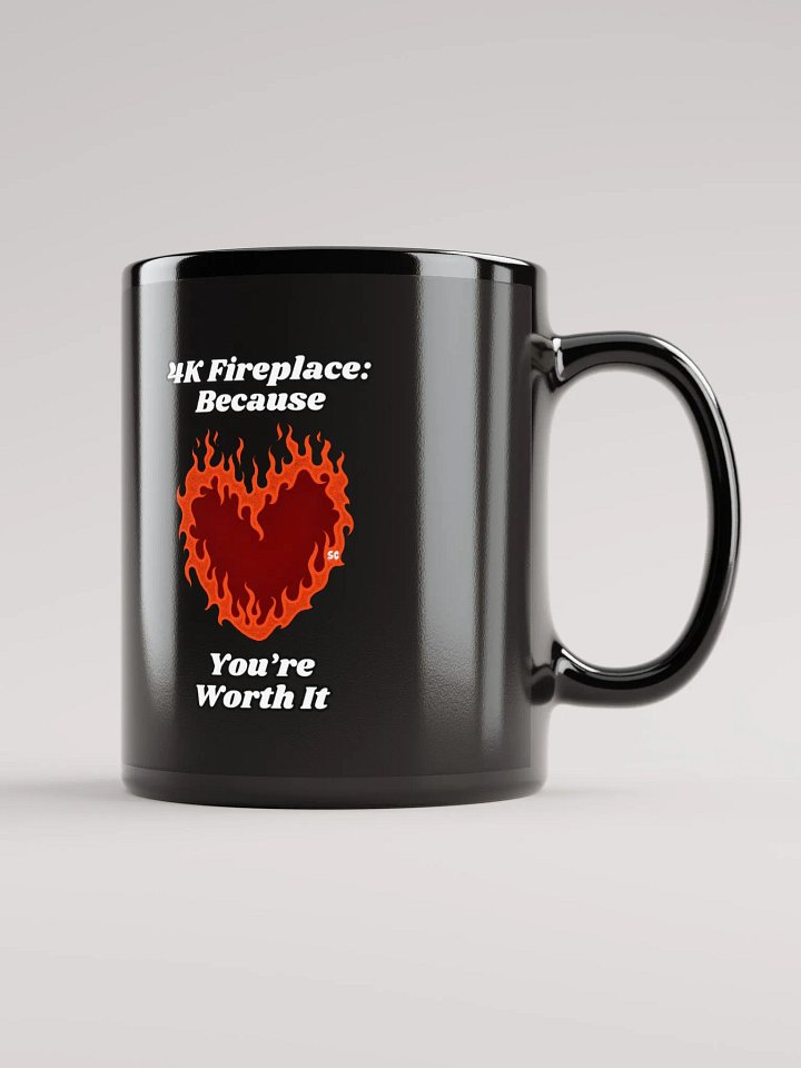 Flaming Heart - 4K Fireplace: Because You're Worth It | Black Glossy Mug product image (1)