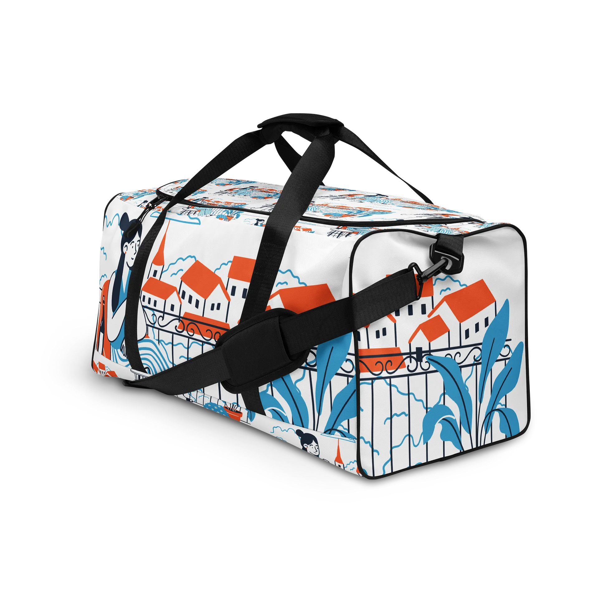 Mediterranean-Inspired Illustrated Duffle Bag product image (5)