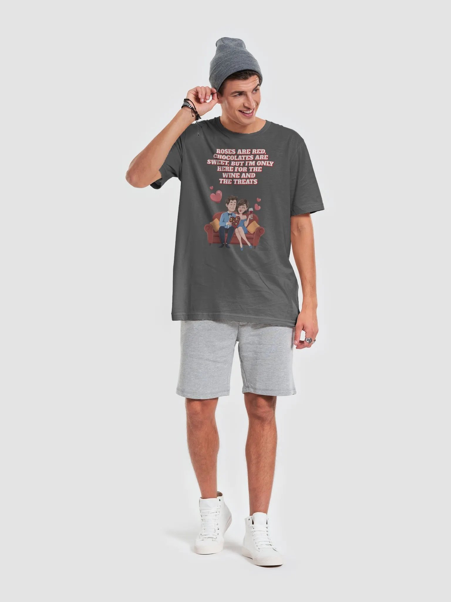 Roses Are Red, Chocolates Are Sweet, But I'm Only Here For The Wine And The Treats T-shirt product image (5)
