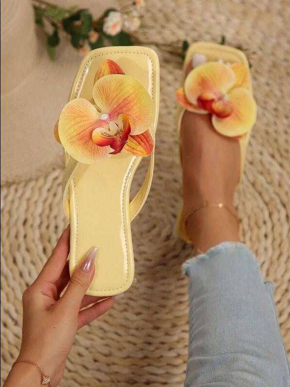 2025 ADLEST Plus Size EU New Design Faux Flower Decor Flat Thong Sandals For Women, Casual Summer Flat Sandals,Flip Flops product image (1)