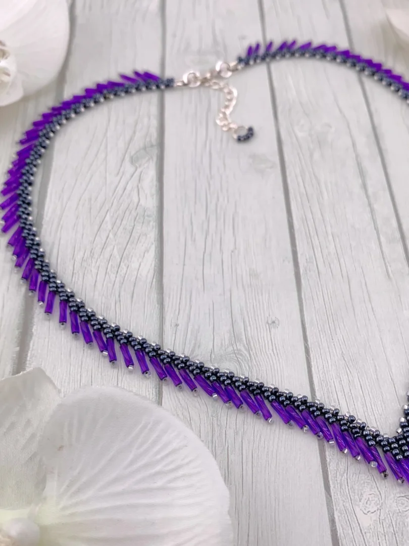 Bugle Bead Fringe Necklace - Purple product image (5)
