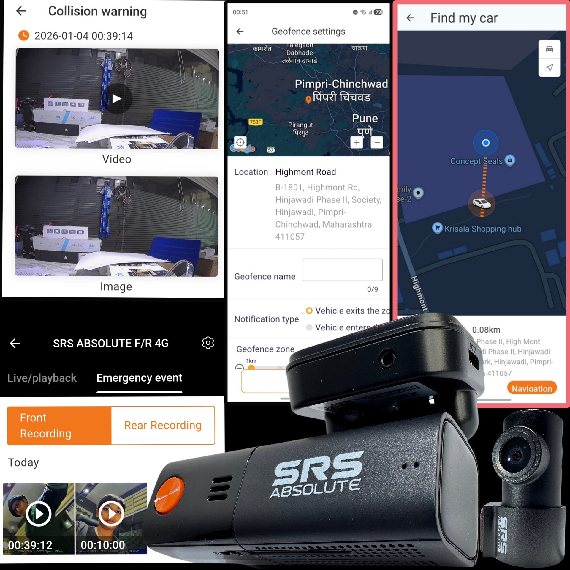 SRS ABSOLUTE 2.6K Dual 4G Dash Cam Timelapse Loop Record GSensor GPS Tracking Remote Live Video Voice Calling GeoTagging SOS Parking Monitor GeoFencing SIM MicroSD Supp Upto 1TB (S24Gen3 Front/Rear) product image (3)