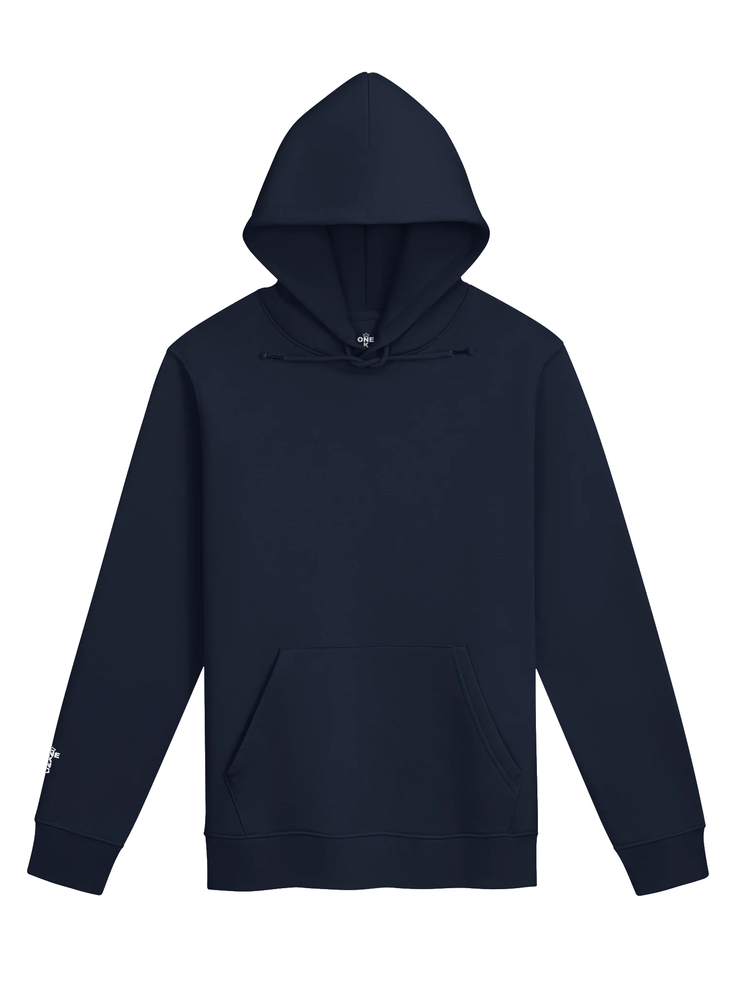 ONE KING Urban Crusader Silhouette 100% Organic Cotton Premium Street Hoodie with embroidered sleeve logo white print product image (2)