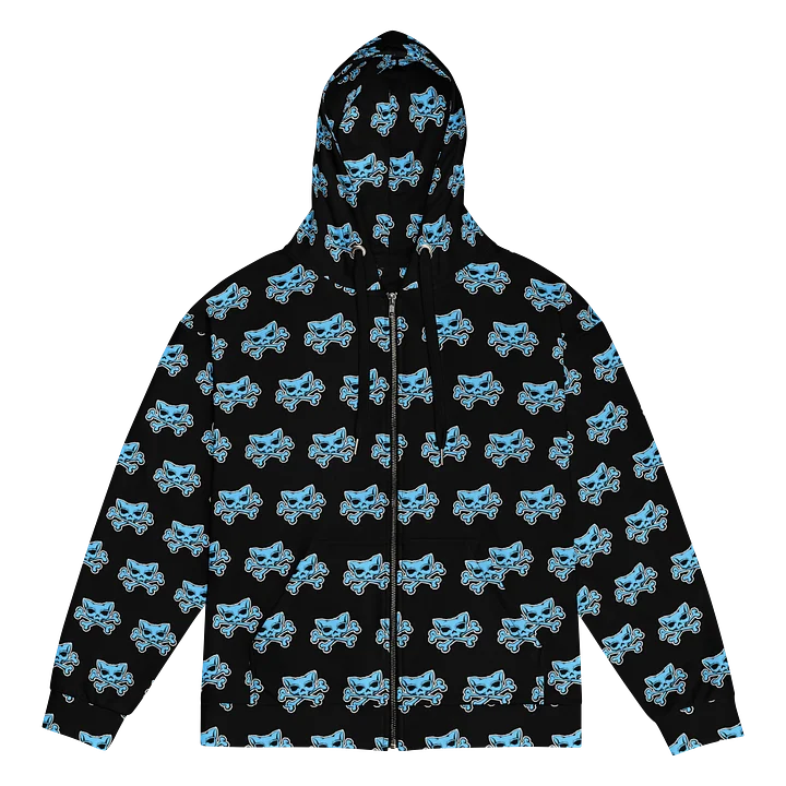 (Dark Mode) Blue Kat Skull Zip Hoodie product image (1)