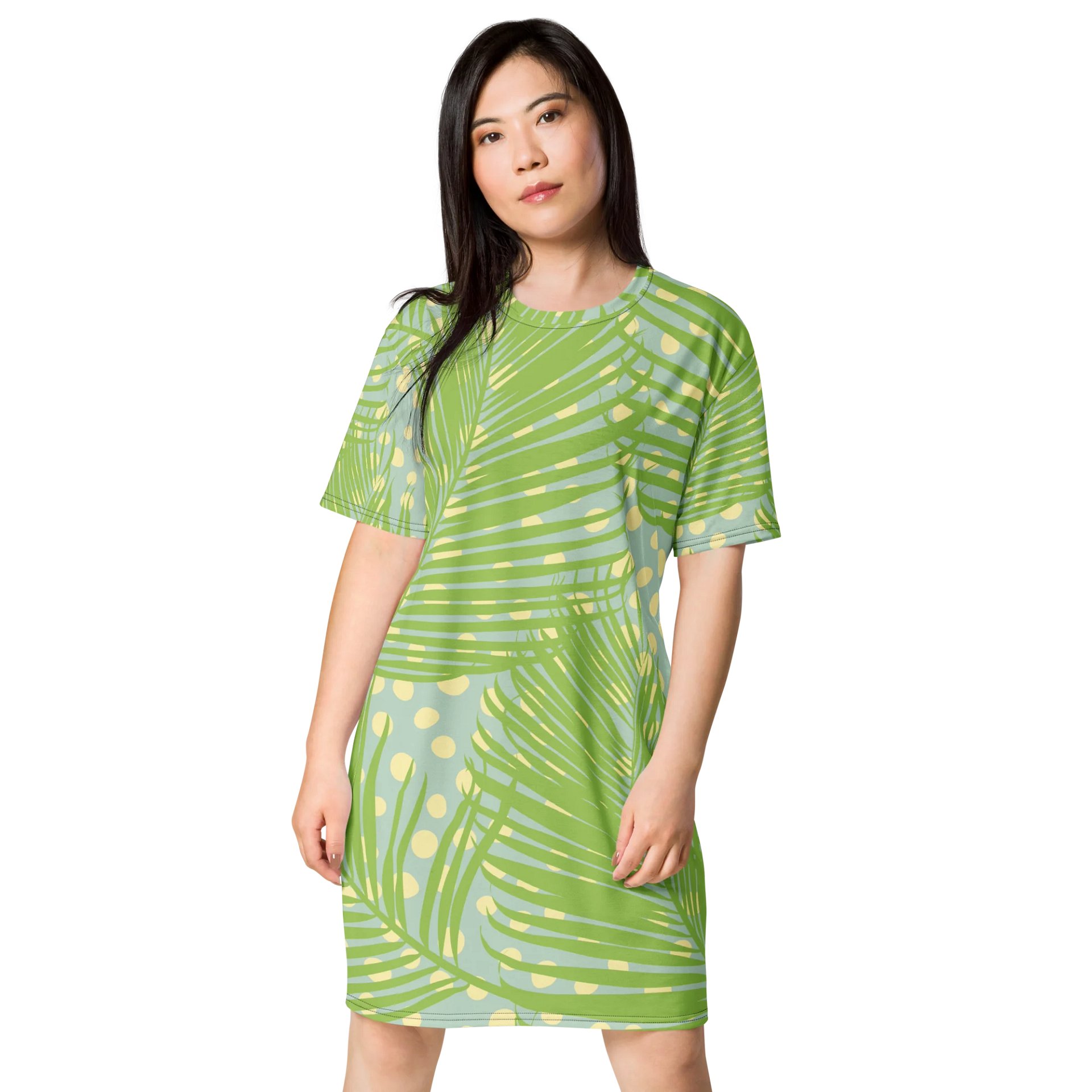 Oversized Lime Green Tropical Print T-Shirt Dress product image (1)